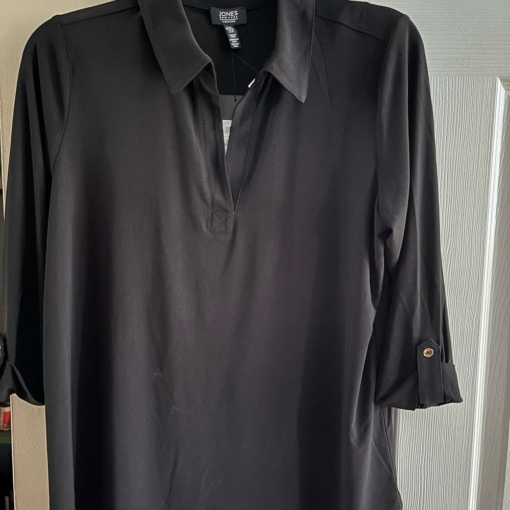 Jones New York Women's Classic Black Button Down Shirt